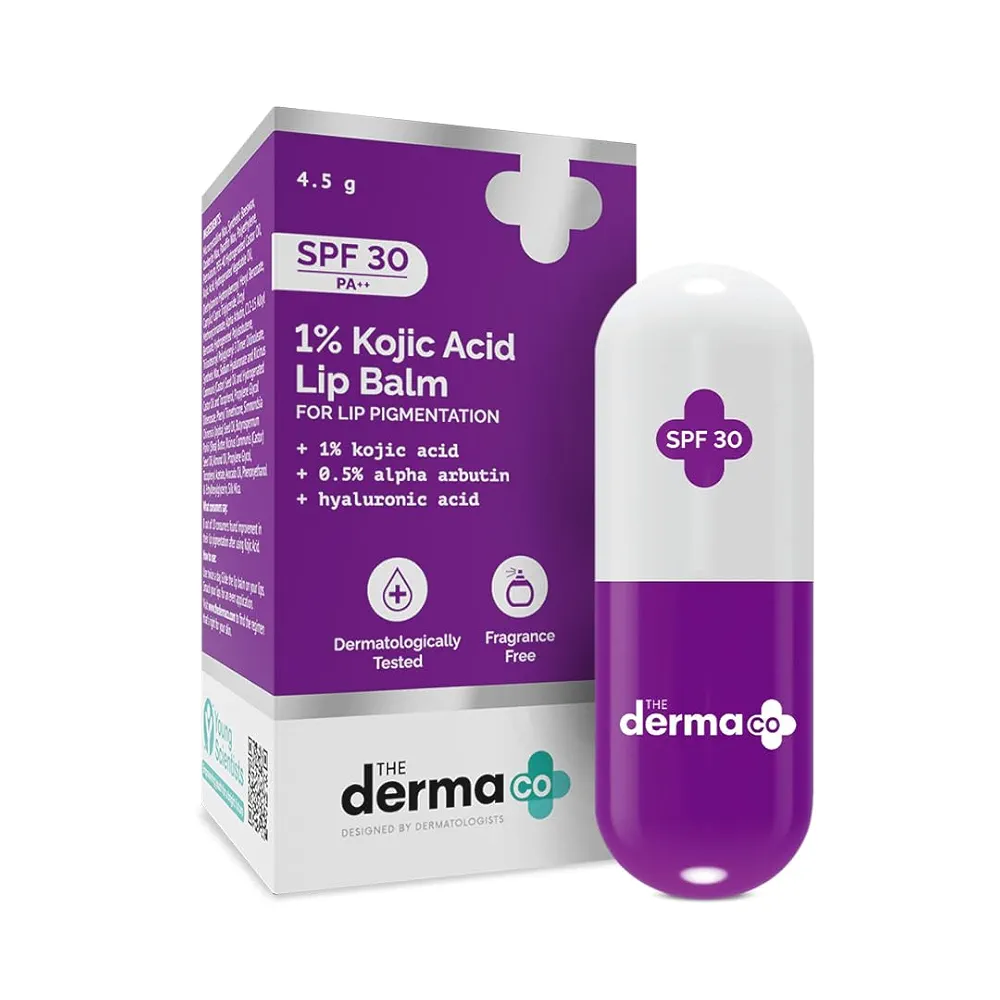 Derma Co 1% Kojic Acid Lip Balm I With Alpha Arbutin & Hyaluronic Acid I SPF 30 PA++ 4.5g
